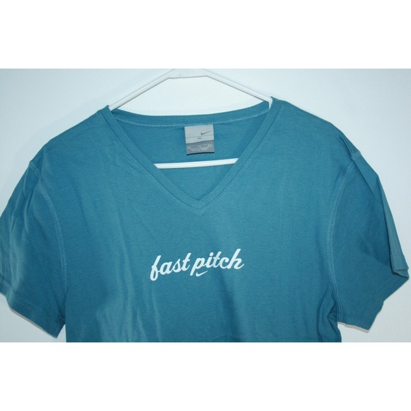Vintage Nike Women's Blue Fast Pitch Softball V-Neck T-Shirt Size XL - Picture 2 of 6
